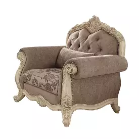 35 Gray And Pearl Fabric Damask Tufted Chesterfield Chair