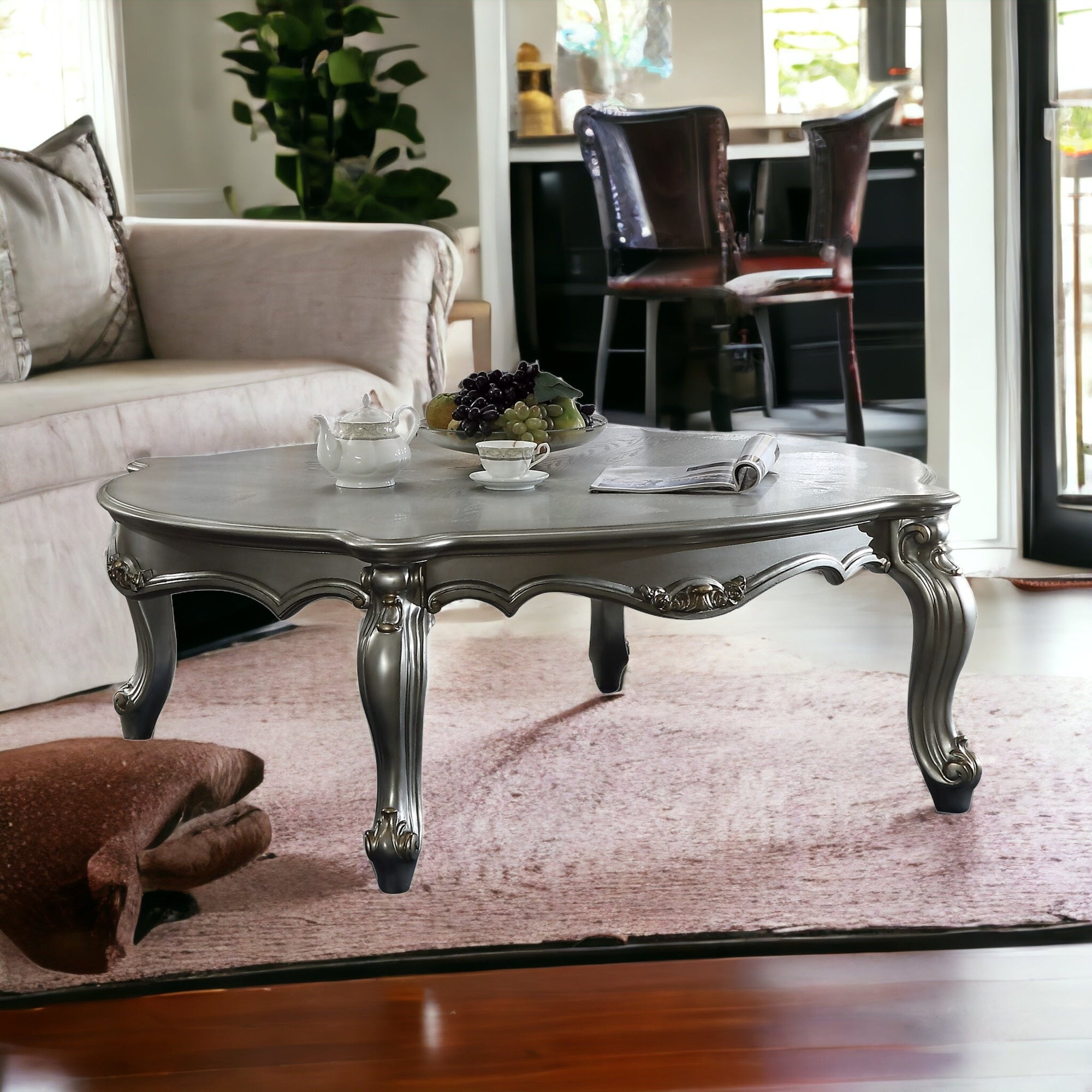 36 X 55 X 20 Antique Pearl Wood Poly-Resin Coffee Table