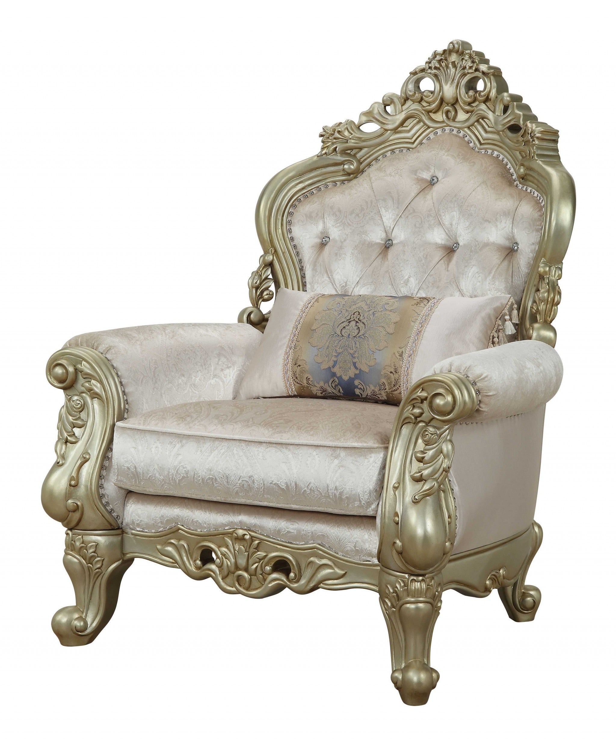 40 White And Pearl Fabric Damask Tufted Chesterfield Chair