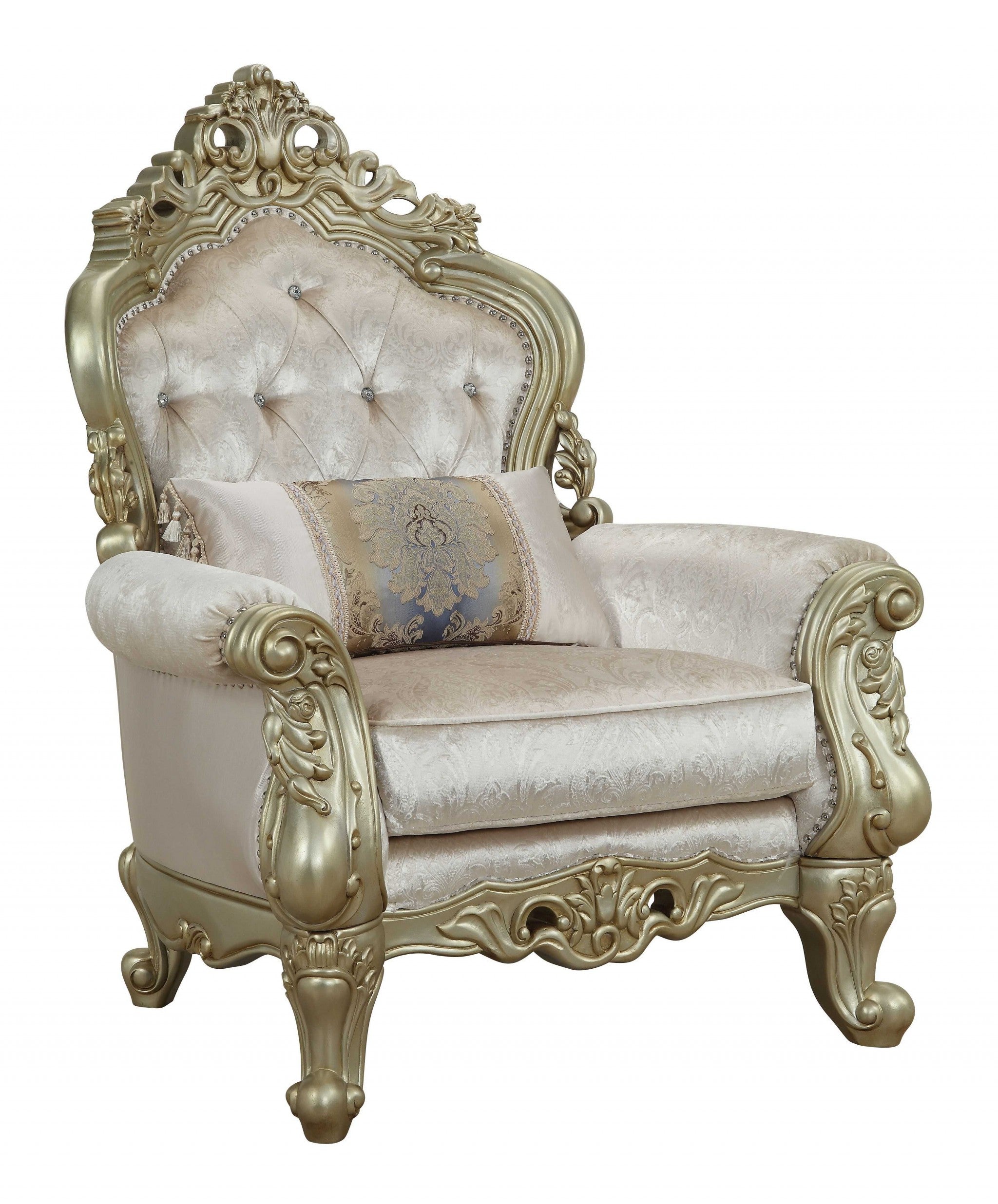 40 White And Pearl Fabric Damask Tufted Chesterfield Chair