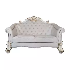 66 Two Tone Ivory And Pearl Velvet Loveseat and Toss Pillows