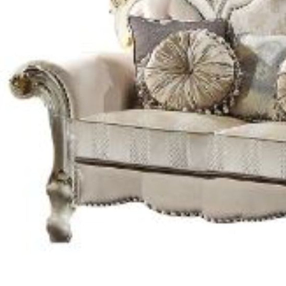 70 Gold And Pearl Velvet Loveseat and Toss Pillows