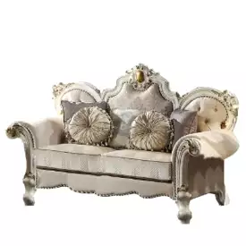 70 Gold And Pearl Velvet Loveseat and Toss Pillows