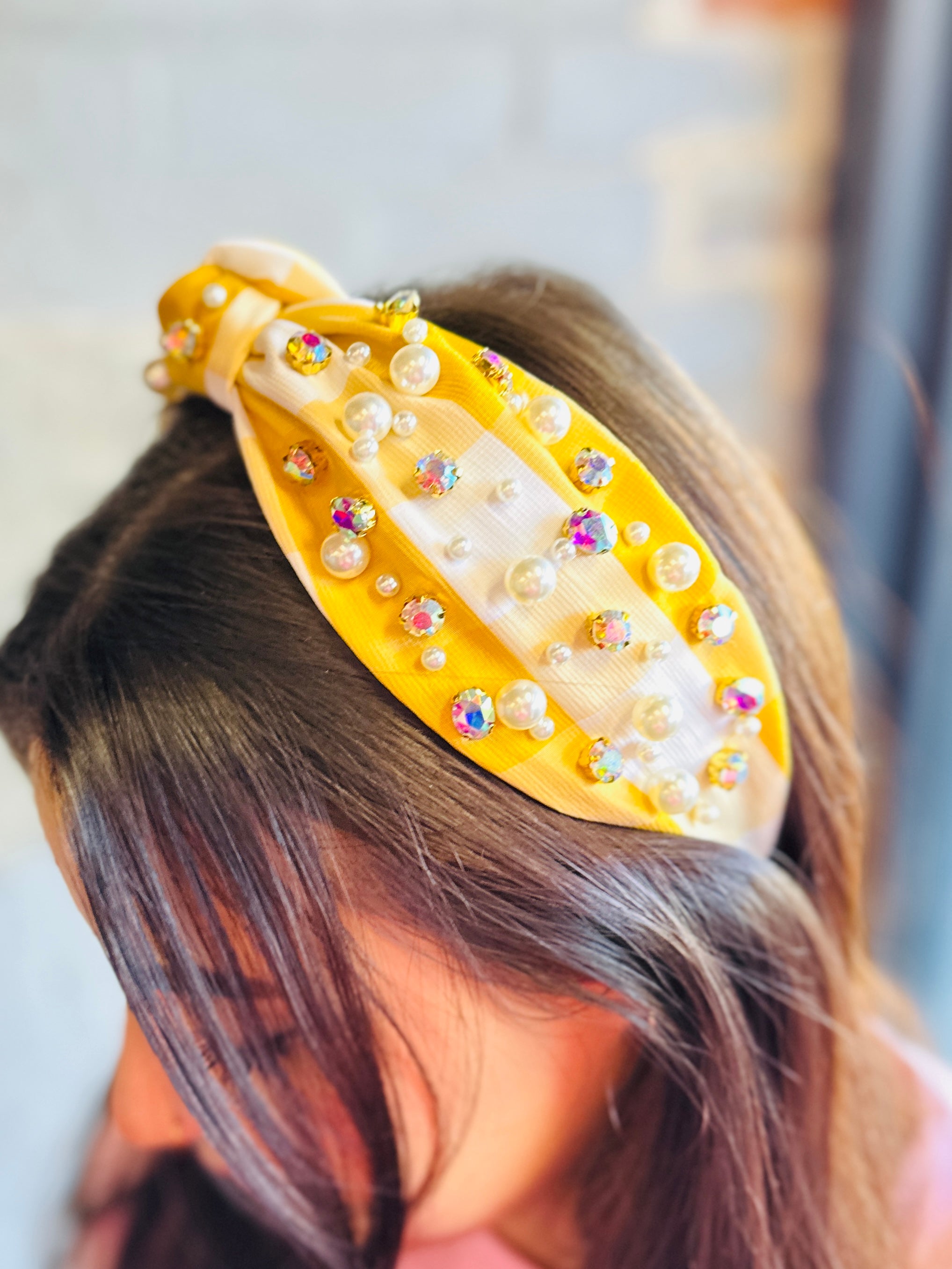 A Moment With You Plaid Embellished Headband  Yellow