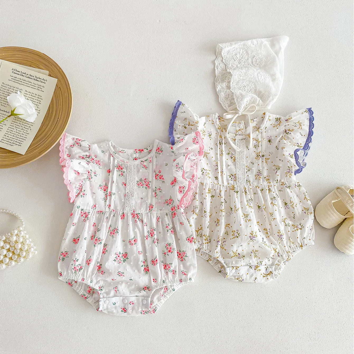 Baby Kid Girls Flower Print Rompers Wholesale 240301147