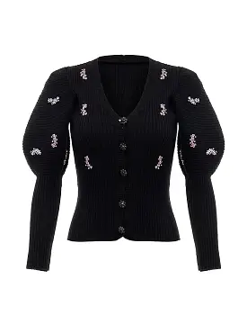 Black Knit Beaded Cardigan