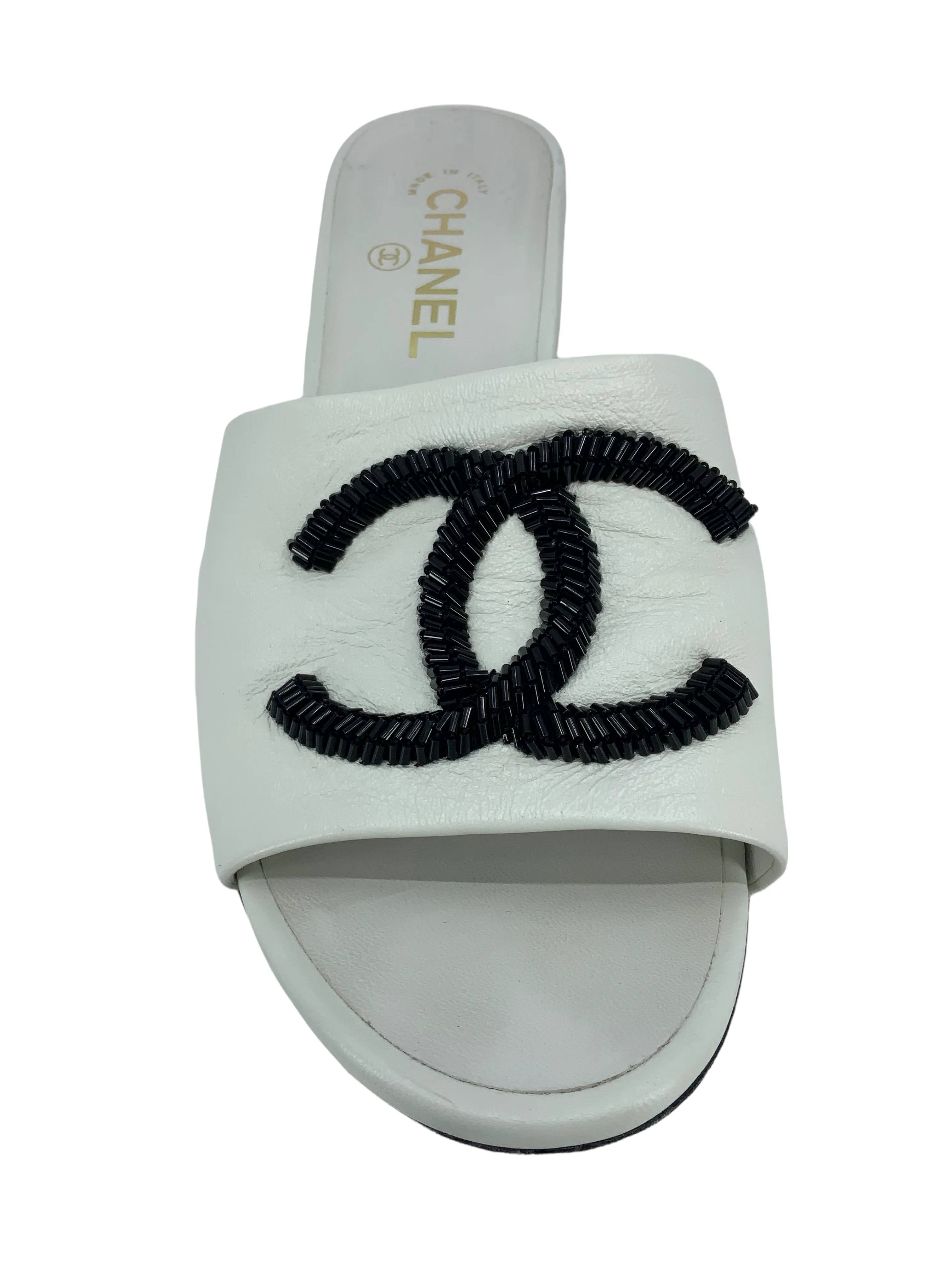 CHANEL Lambskin Beaded CC Mule Sandals Size 9.5