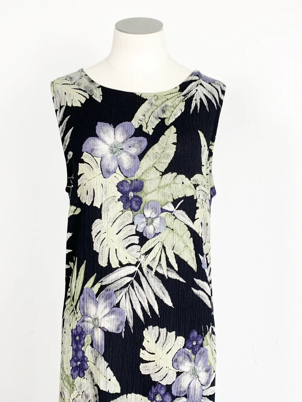 DC Crinkle Rayon Sleeveless Tropical Print Dress