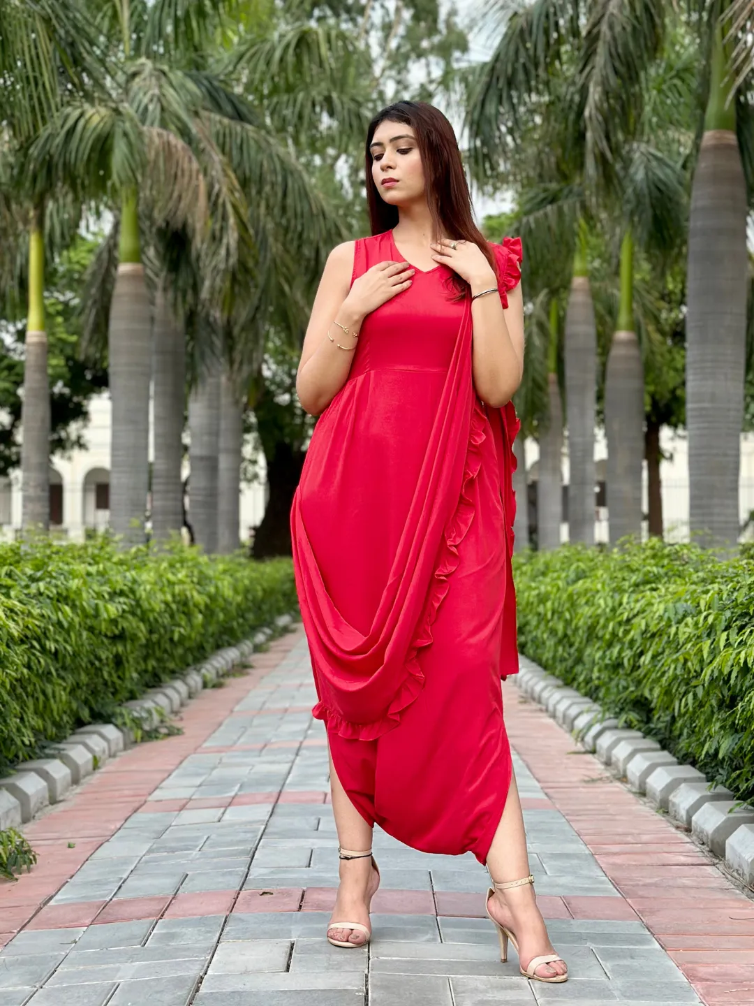 Dhoti Jumpsuit with Attached Dupatta