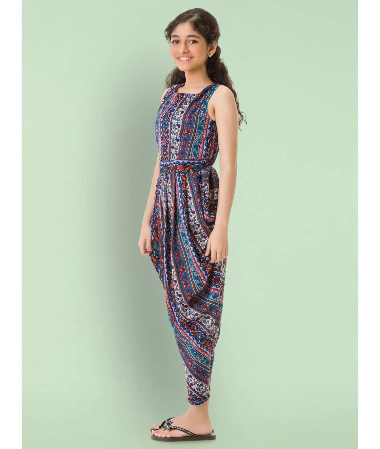 Elasticated Polka Print Dhoti Jumpsuit for Girls