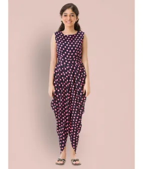 Elasticated Polka Print Dhoti Jumpsuit for Girls