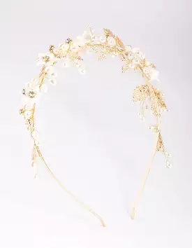 Gold Flower & Leaf Headband