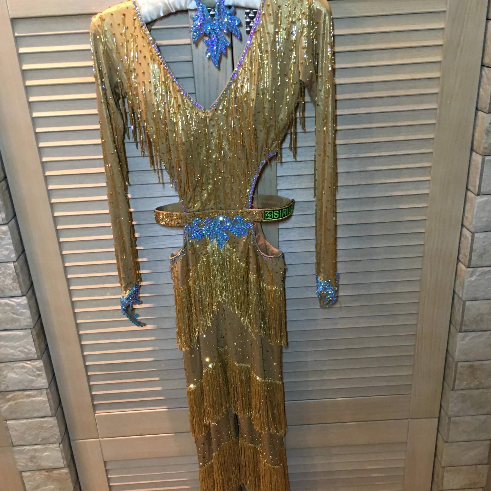 Gold Latin Jumpsuit with Fringe