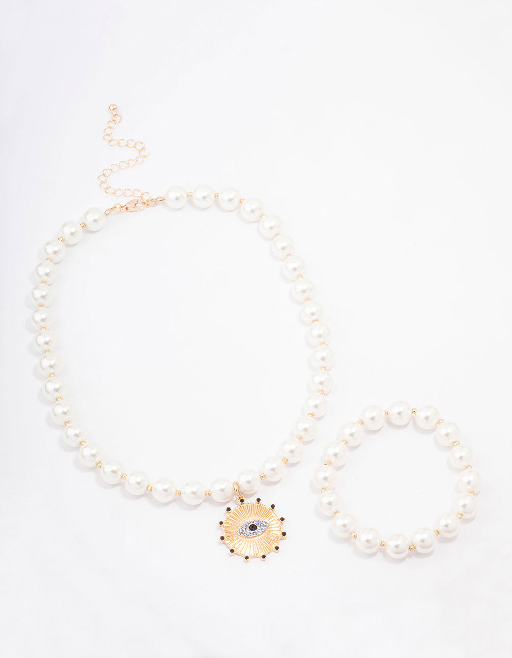 Gold Pearl Evil Eye Jewellery Set