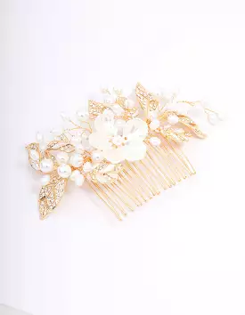 Gold Pearl Flower Vine Hair Comb