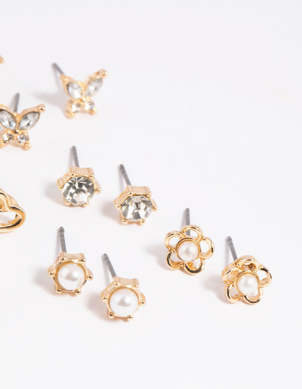 Gold Pearlised Flower Stud Earring 8-Pack