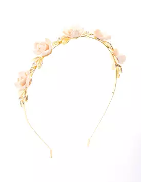 Gold Rose & Pearl Leaf Headband