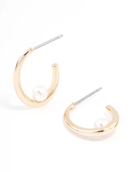 Gold Simple Pearl Hoop Earrings