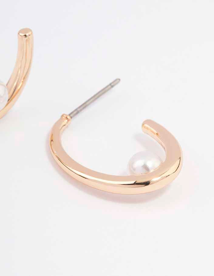 Gold Simple Pearl Hoop Earrings