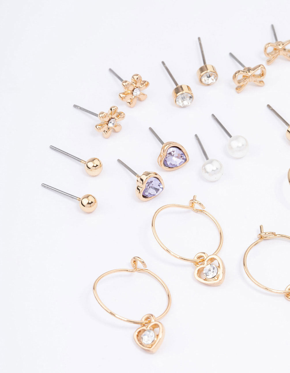 Gold Stone Bow & Floral Earring 12-Pack