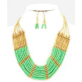 Green and Gold Seed Bead Necklace