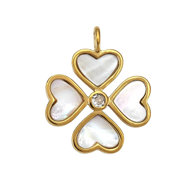 Heart Clover Charm (Mother of Pearl + White Topaz)