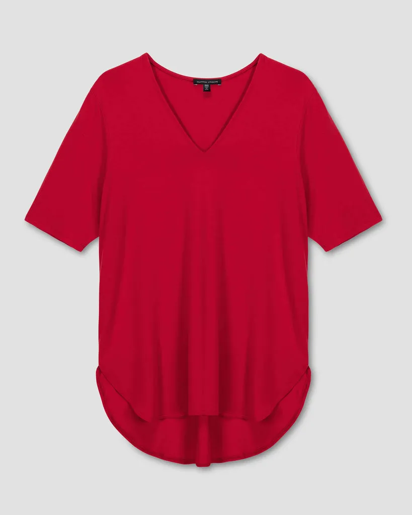 Liquid Jersey Emma V Neck Easy Tee - Red