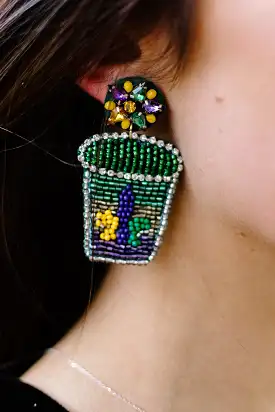 Mardi Gras Beaded Cup Earrings