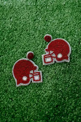 Maroon & Grey Beaded Helmet Earring