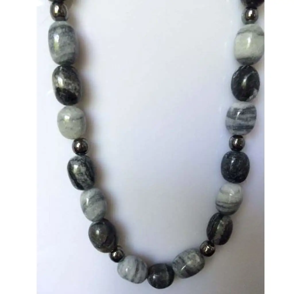 Mens Gray and Black Marble Stone Necklace