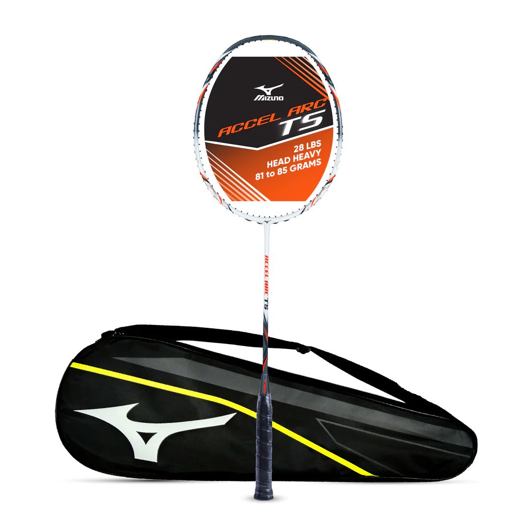 Mizuno Accel Arc TS Badminton Racket (Unstrung) - Pearl White/Smoked Gray/Orange