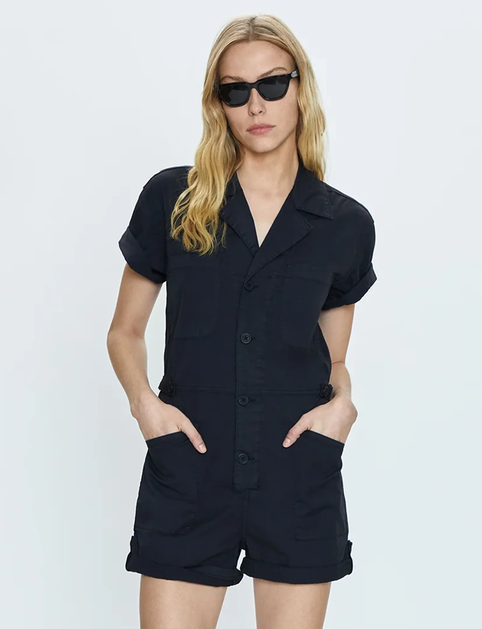 Parker Short Sleeve Romper, Fade To Black