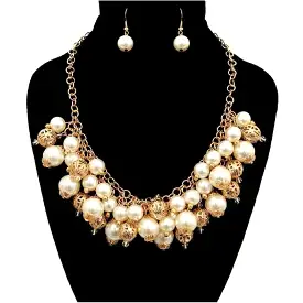 Pearl and Gold Beaded Statement Necklace