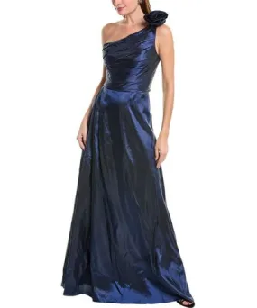 Rene Ruiz One-Shoulder Taffeta Gown