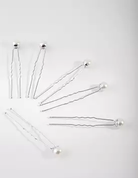 Rhodium Pearl Bun Pins