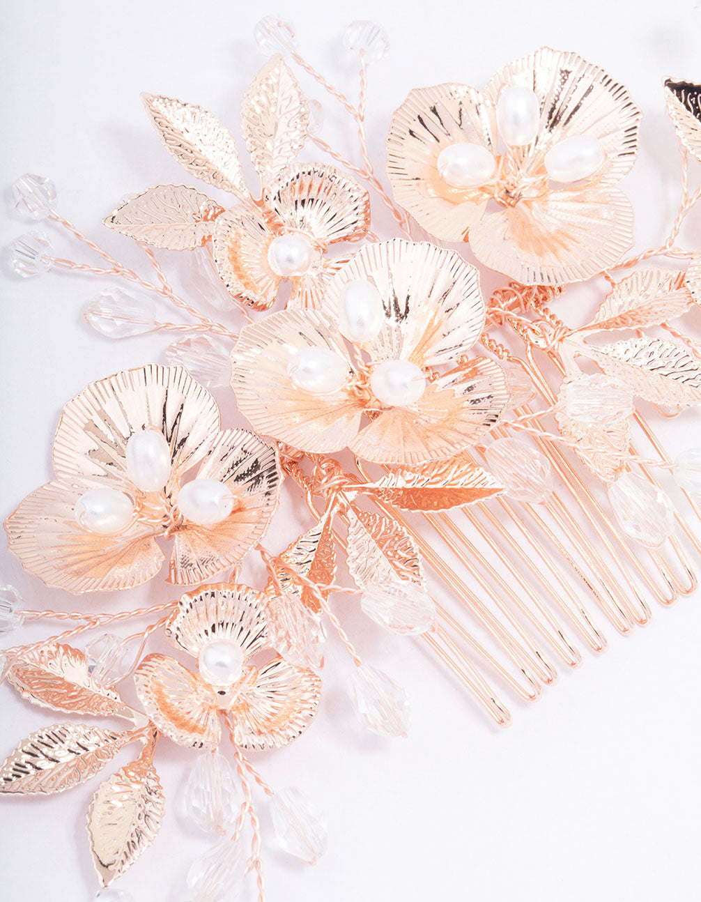 Rose Gold Pearl Flower Hair Comb