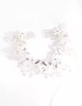 Silver Pearl Flower Hair Wrap