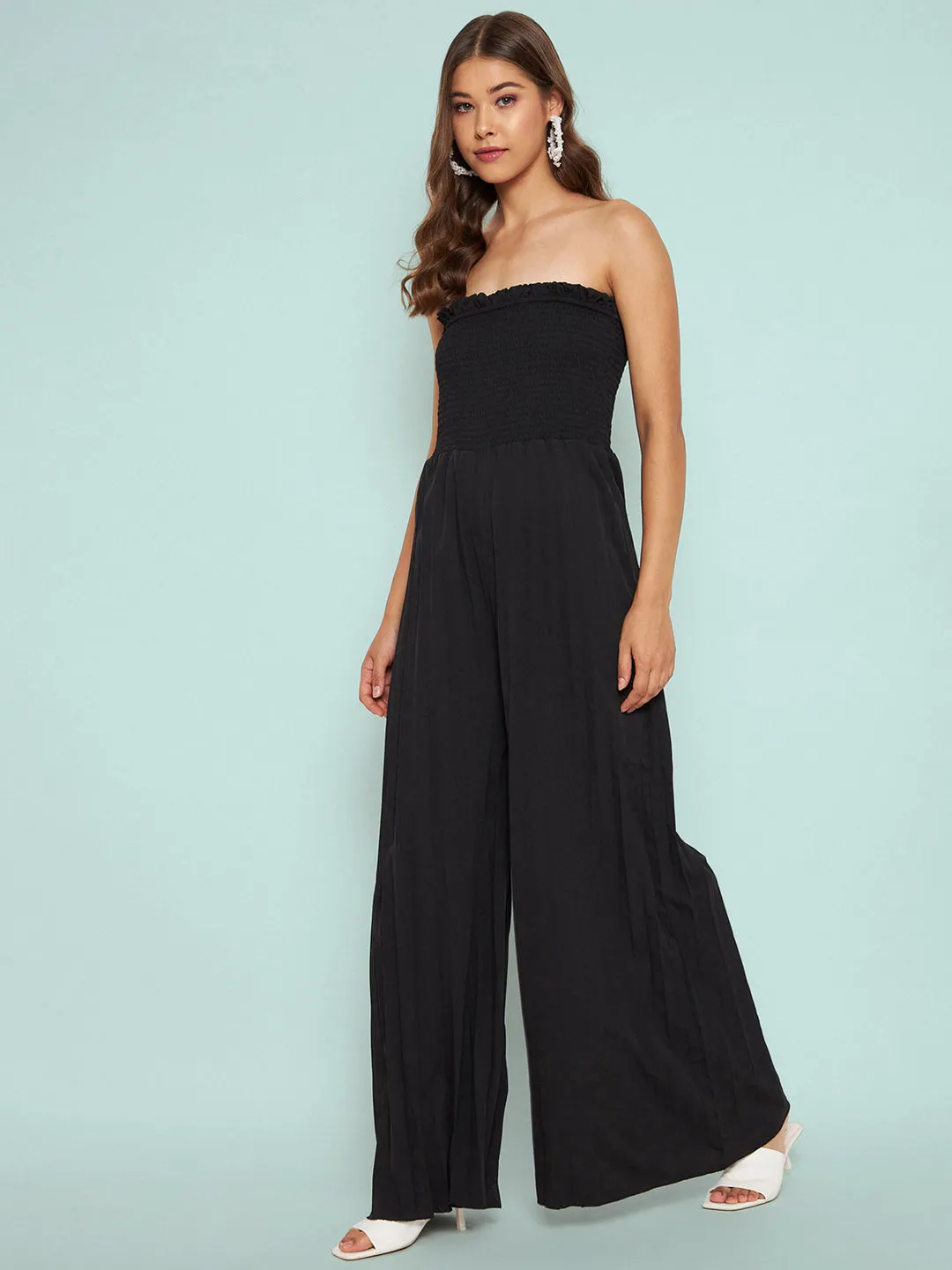 Smocked Strapless Maxi Jumpsuit