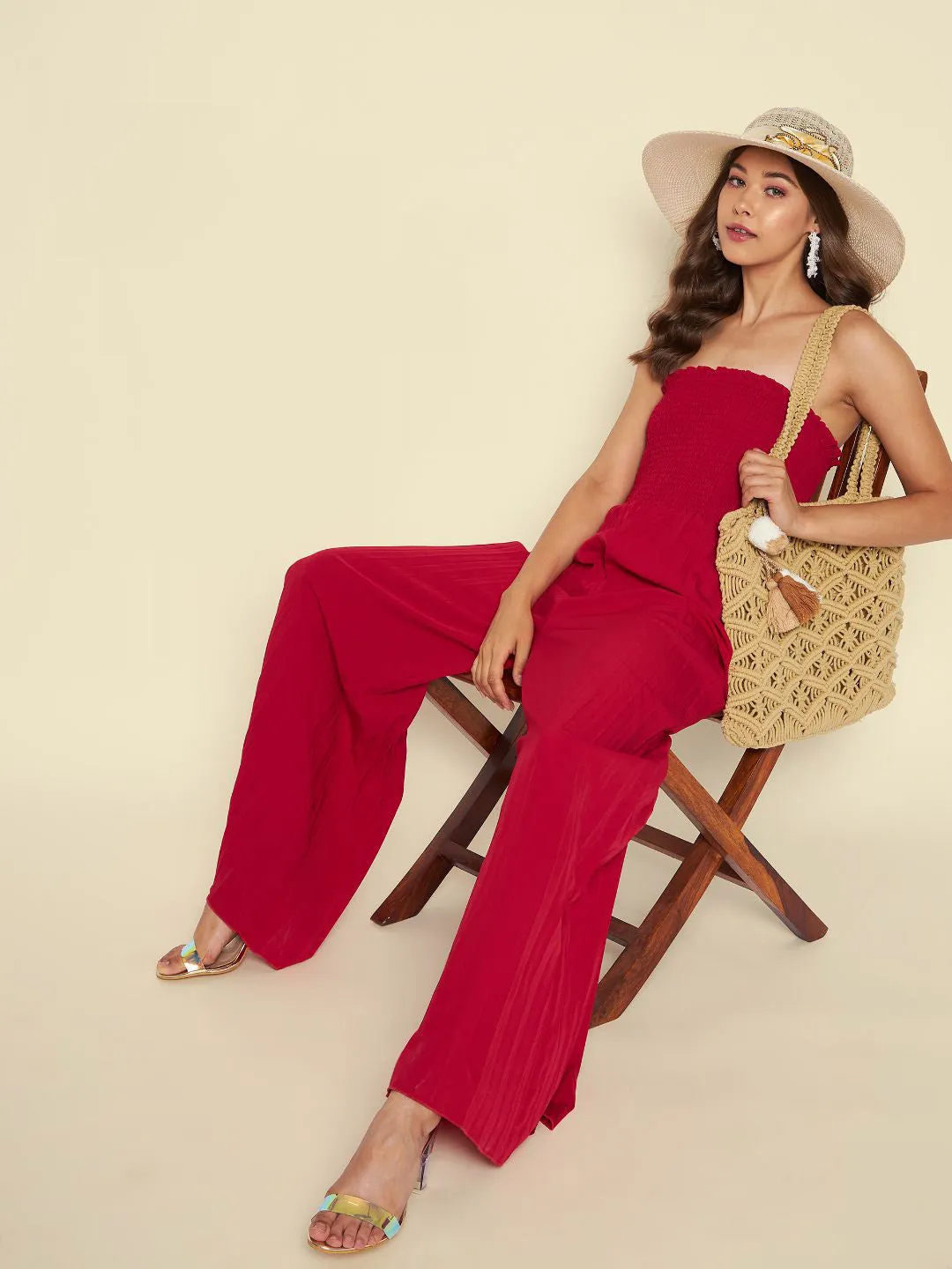 Smocked Strapless Maxi Jumpsuit