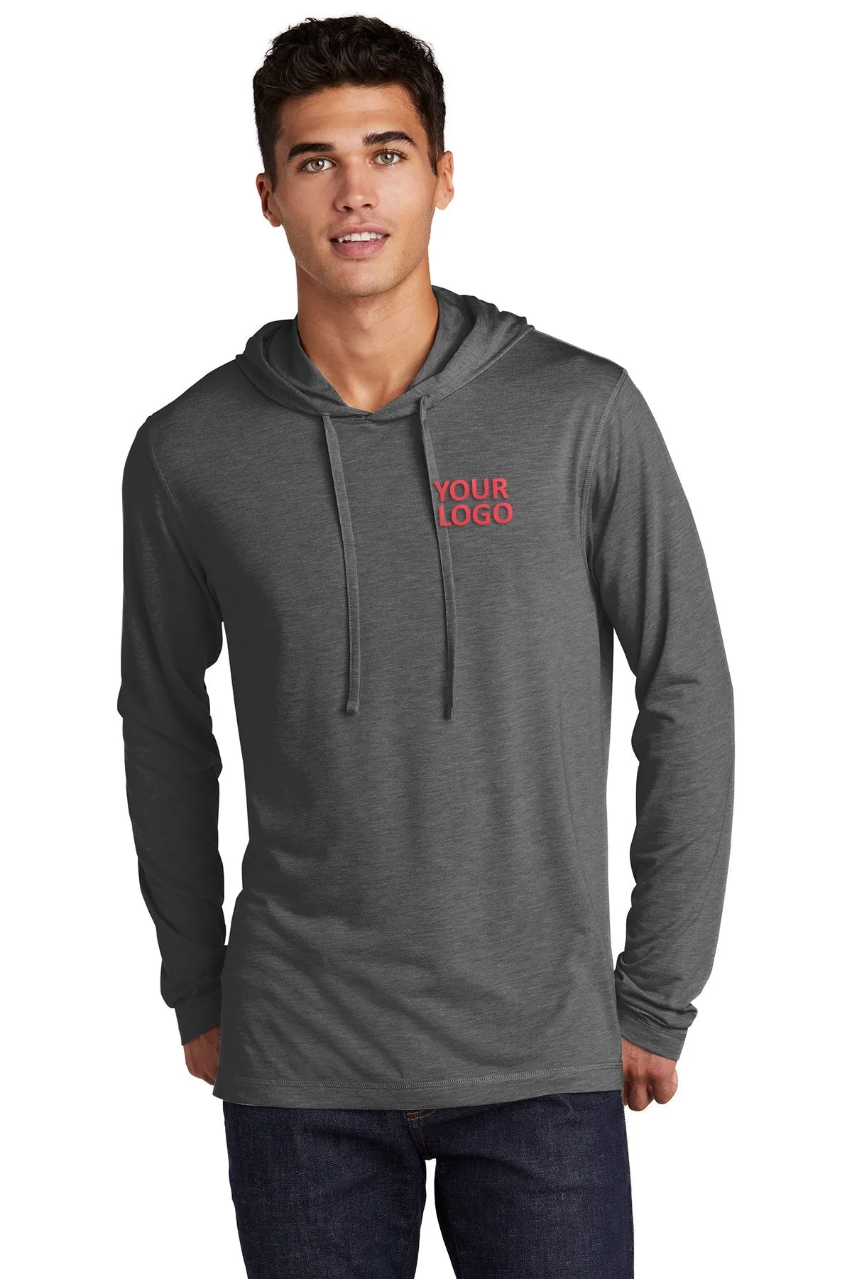 Sport-Tek PosiCharge Tri-Blend Wicking Customized Long Sleeve Hoodies, Dark Grey Heather