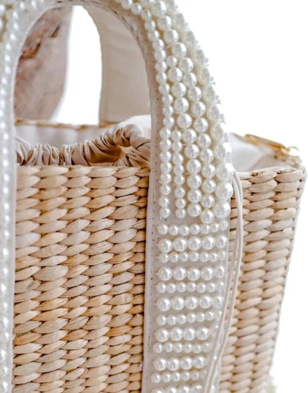 Straw Tote Bag With Beaded Straps