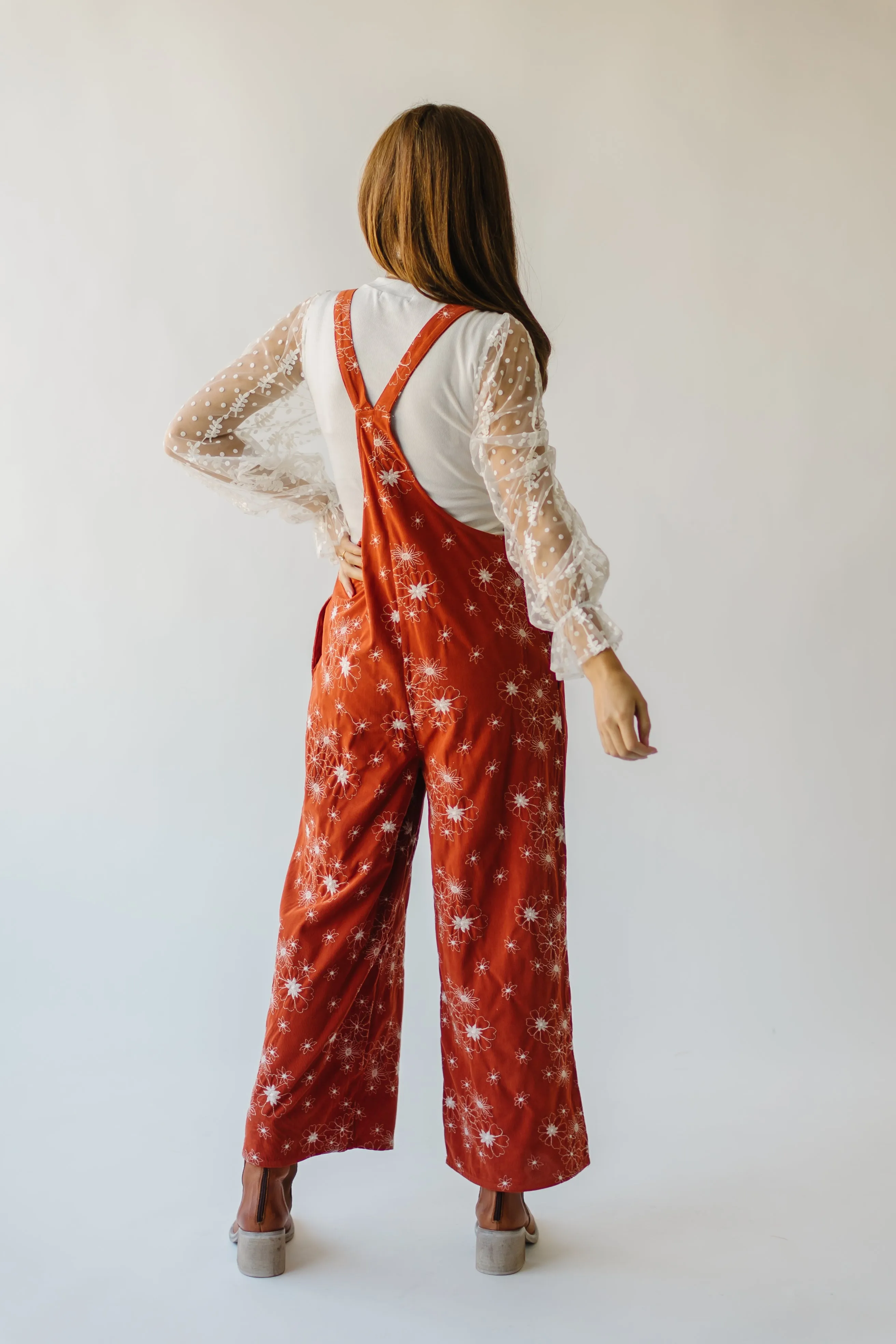 The Jackley Embroidered Overall in Rust Floral