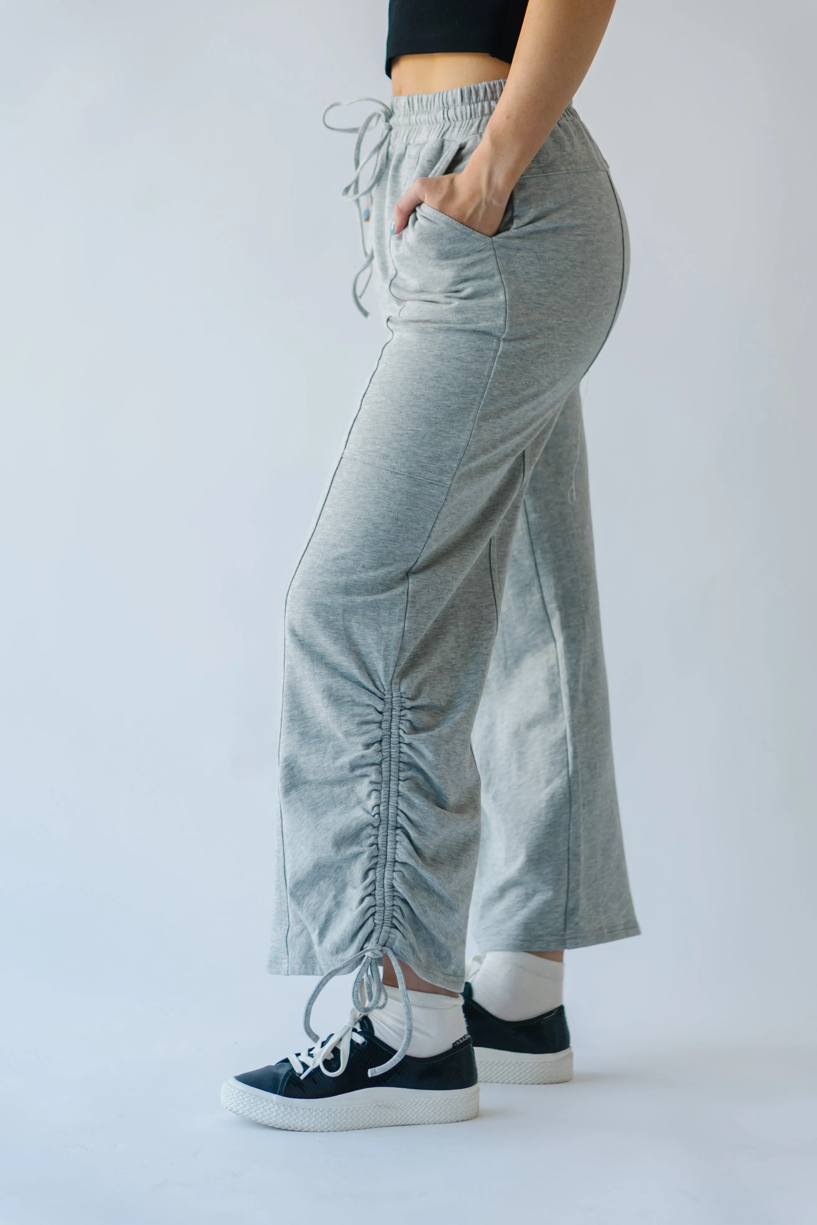 The Linden Straight Leg Adjustable Strap Pant in Heather Grey