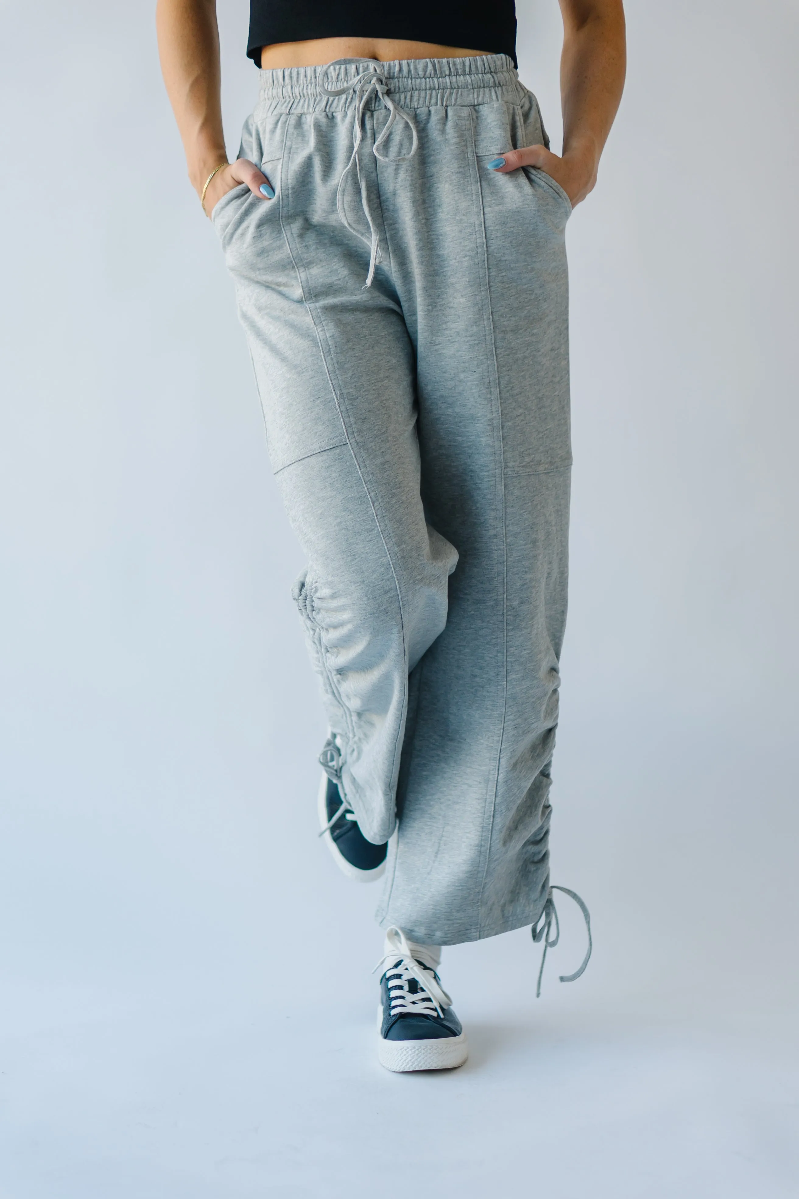 The Linden Straight Leg Adjustable Strap Pant in Heather Grey