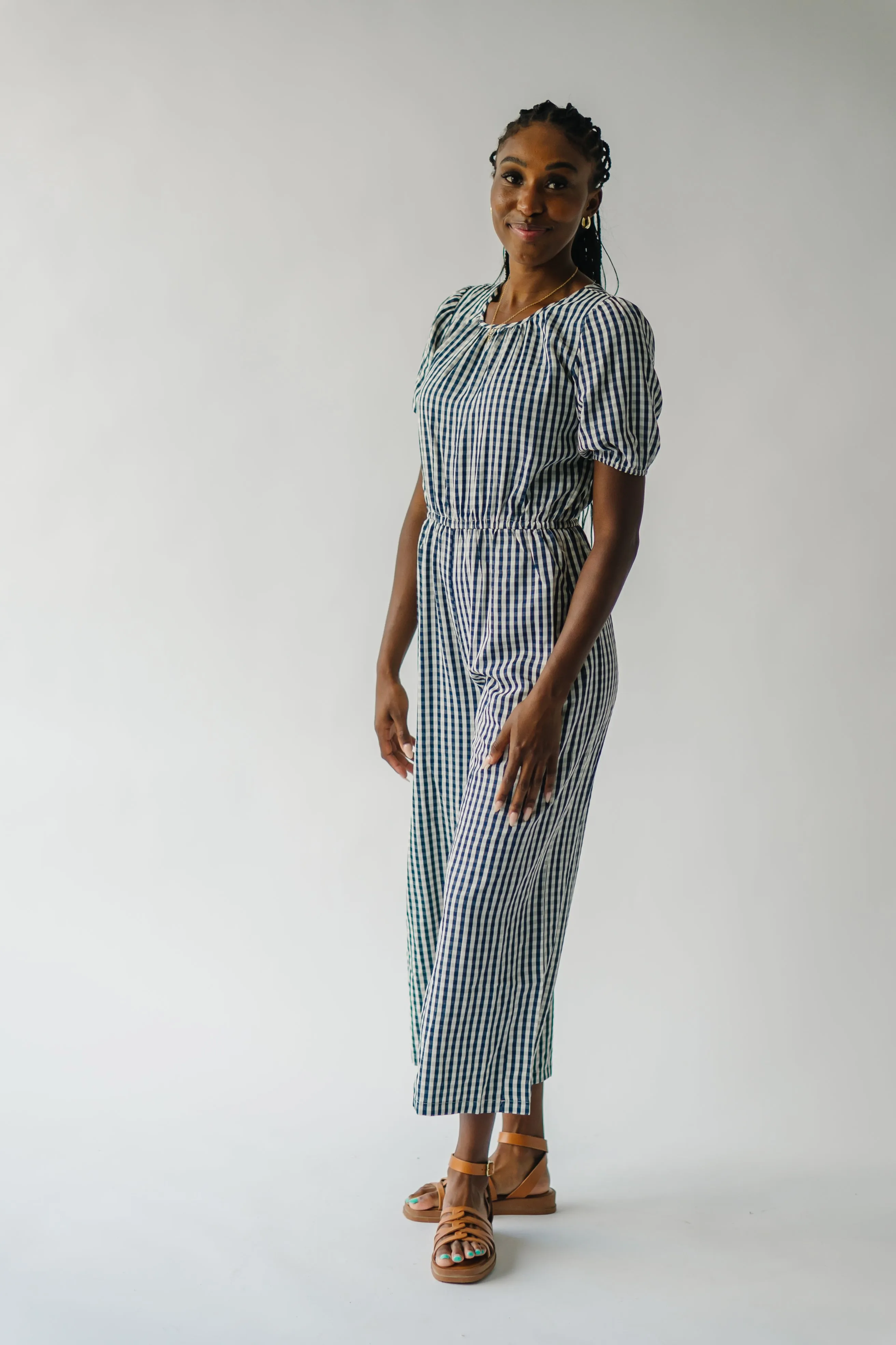 The Stuart Gingham Jumpsuit in Navy