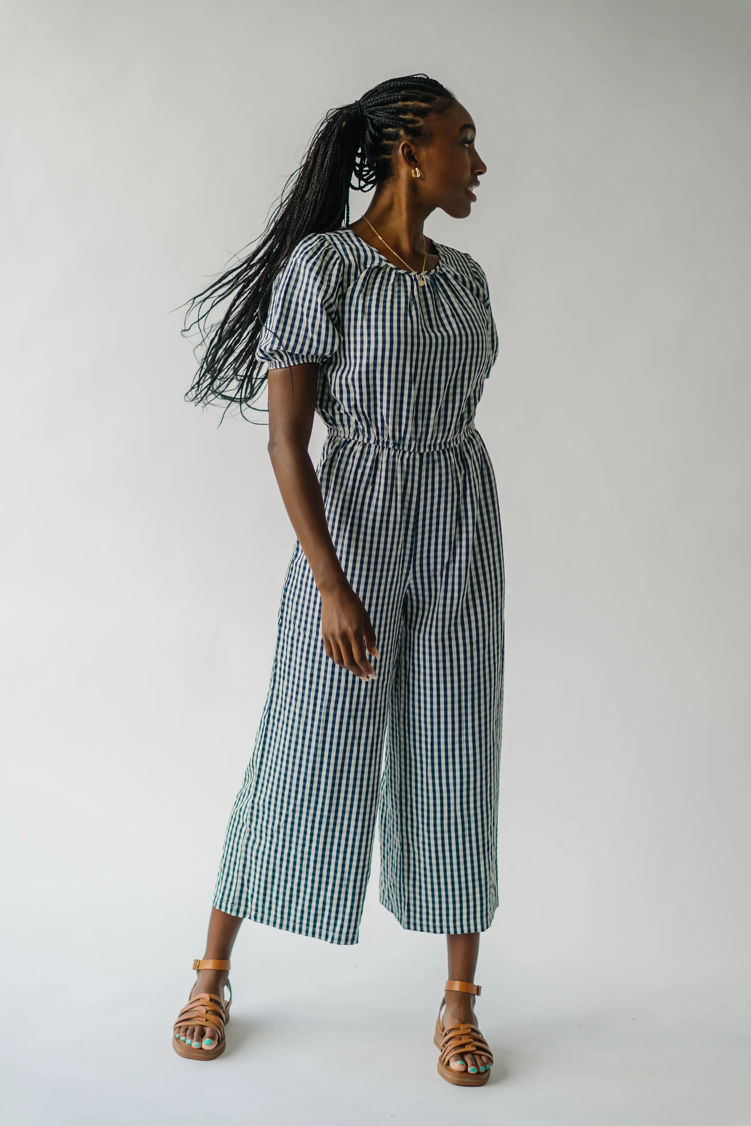 The Stuart Gingham Jumpsuit in Navy