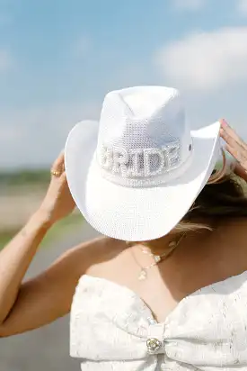 White Bride Pearl Straw Cowgirl Hat