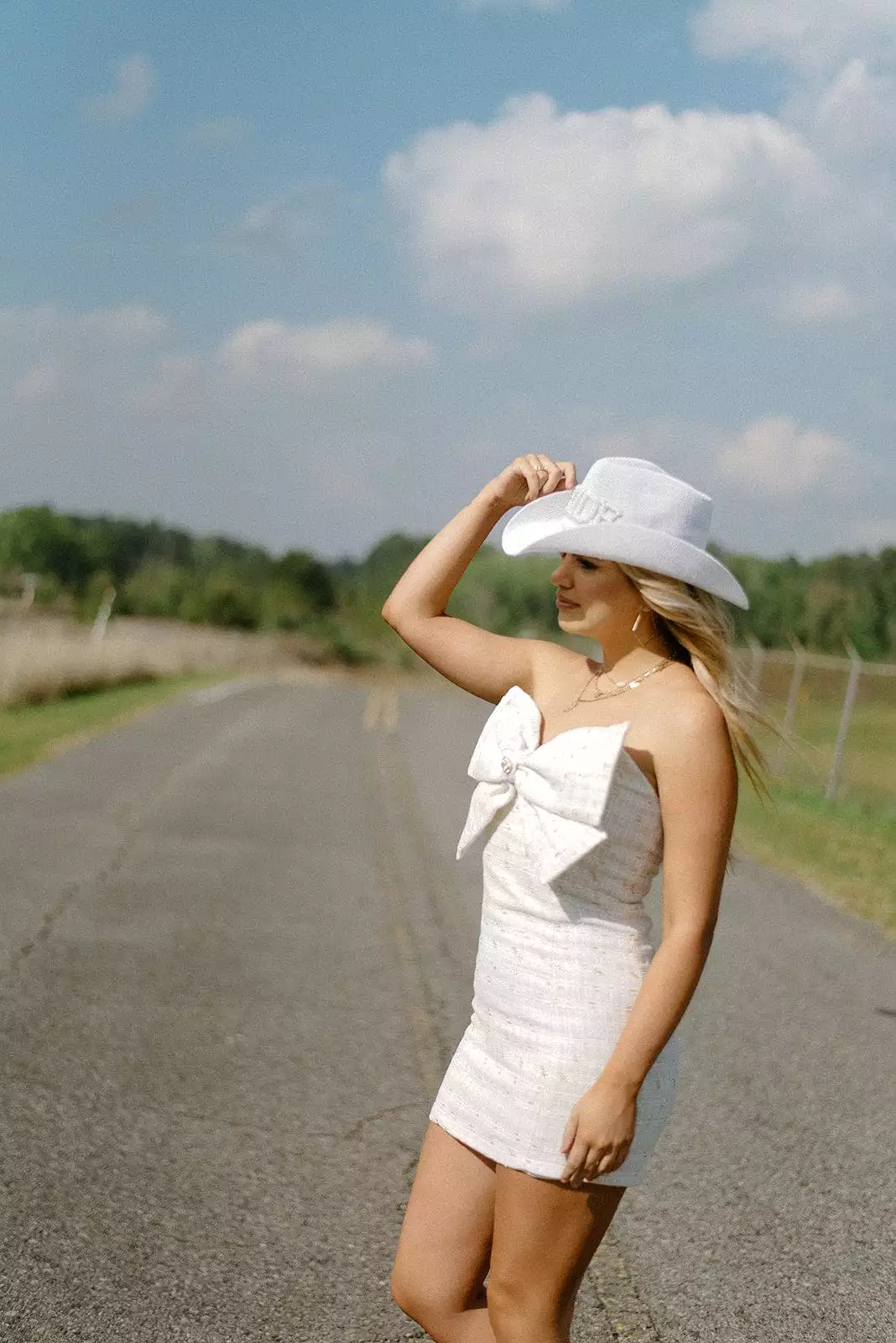 White Bride Pearl Straw Cowgirl Hat